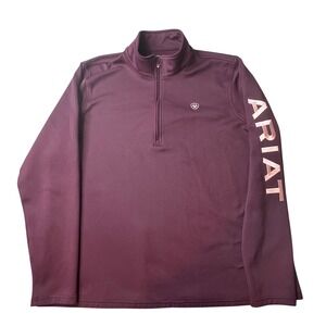 Ariat Pullover Mens XXL Maroon AriatTEK Cold Series Quarter Zip Logo Sleeve Top